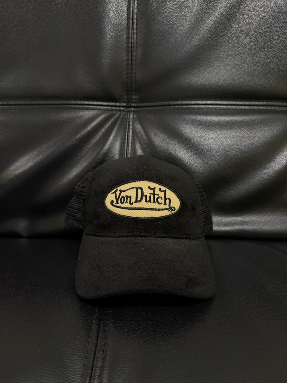Von Dutch Black Hat with Cream Oval Logo